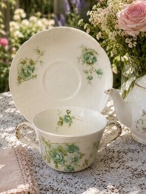 France Limoges CORONET Green Flower Broth Bowl EUC Mother’s Day Gift Vintage